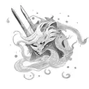 A mythical creature wielding a magical spear in a stormy sea tattoo design idea