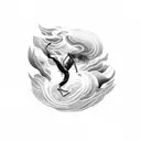 A dynamic dancer surrounded by swirling storm clouds tattoo design idea