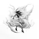 A dynamic dancer surrounded by swirling storm clouds tattoo design idea
