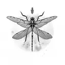 Create a mythical tattoo design featuring a dragonfly and a halberd tattoo design idea