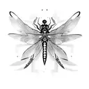 Create a mythical tattoo design featuring a dragonfly and a halberd tattoo design idea