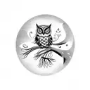 A mystical owl perched on a willow tree branch, surrounded by swirling runes tattoo design idea