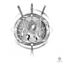 A unique design featuring the triple goddess, Hekate, holding a medieval translator's quill and ink pot, with moonlight illuminating the scene. tattoo design idea