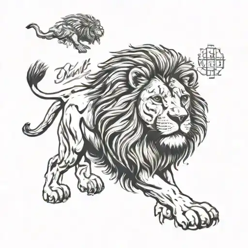 on the left pectoral muscle, dimensions 14x14cm, düsseldorf heraldic animal the lion, in his hands lettering "düsseldorf tattoo design idea
