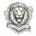 on the left pectoral muscle, dimensions 14x14cm, düsseldorf heraldic animal the lion, in his hands lettering "düsseldorf tattoo design idea