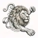 on the left pectoral muscle, dimensions 14x14cm, düsseldorf heraldic animal the lion, in his hands lettering "düsseldorf tattoo design idea
