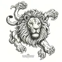 on the left pectoral muscle, dimensions 14x14cm, düsseldorf heraldic animal the lion, in his hands lettering "düsseldorf tattoo design idea