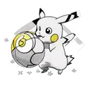 pikachu pokemon with a beach ball jumping on the sand tattoo design idea