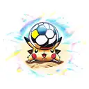 pikachu pokemon with a beach ball jumping on the sand tattoo design idea