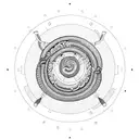 A mechanical ouroboros tattoo with a snake wrapped around a circle. The snake has metallic scales and red glowing eyes.  tattoo design idea