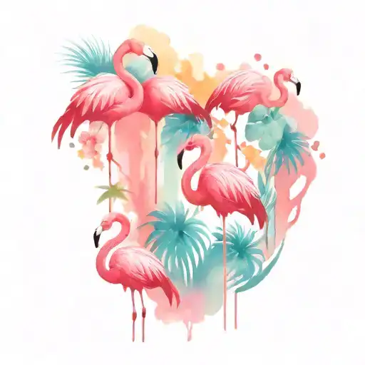 9 flamingos retro style tattoo design idea
