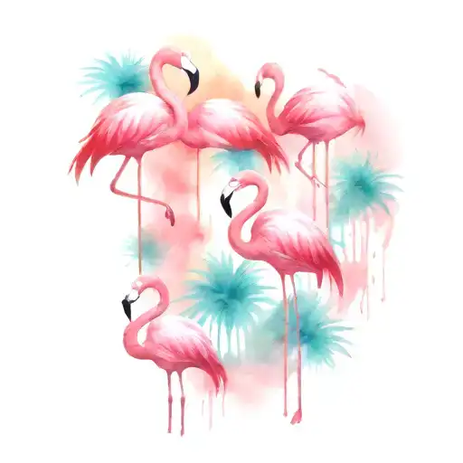 9 flamingos retro style tattoo design idea