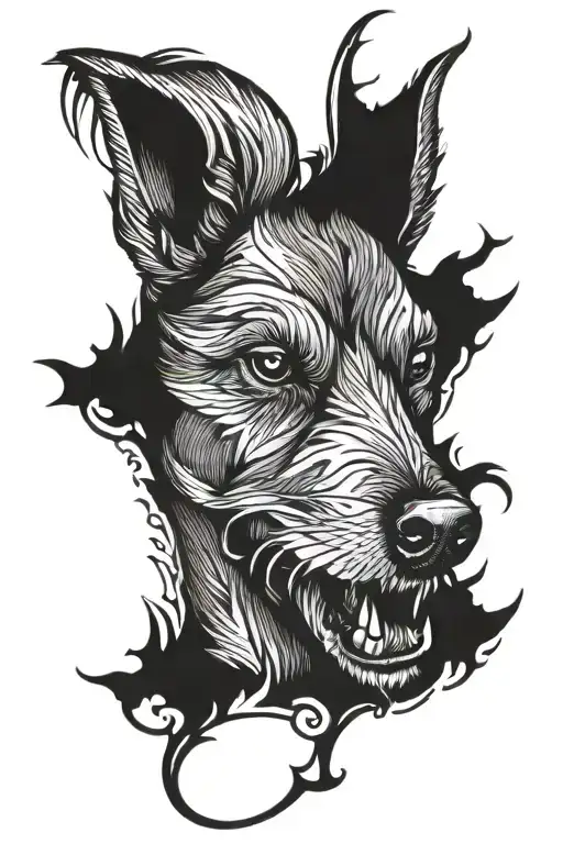 Heath Terrier bites wild boar tattoo design idea