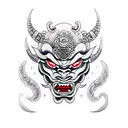 Oni warrior Mask neck tattoo with ropes  tattoo design idea