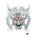 Oni warrior Mask neck tattoo with ropes  tattoo design idea