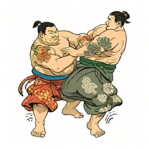 two sumo men are grappling tattoo design idea