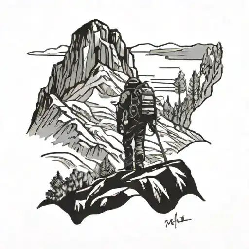 A silhouette of a firefighter hiking up a mountain in Arizona tattoo design idea