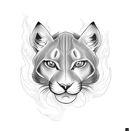 black puma with another animal in fire on paws tattoo design idea