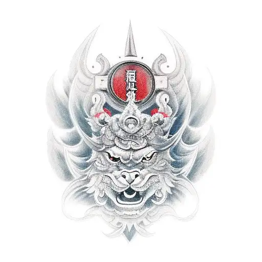 A tattoo of three chinese guardian lions on top of each other representing hear no evil, speak no evil, see no evil  tattoo design idea