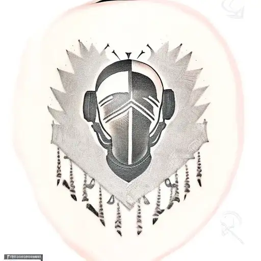 A tattoo of a soldier's helmet adorned with African tribal patterns, representing the client's dedication as an Army soldier and their connection to Africa tattoo design idea