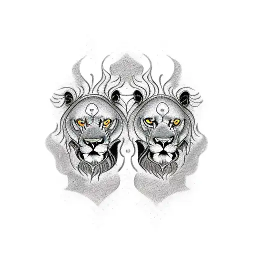 A tattoo of 3 chinese lions on top of each other representing hear no evil, speak no evil, see no evil  tattoo design idea