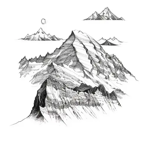 Mountain range with the following mountains: Eiger, Monch, Jungfrau, Matterhorn, Mt. Rainier, and Mt. Baker tattoo design idea