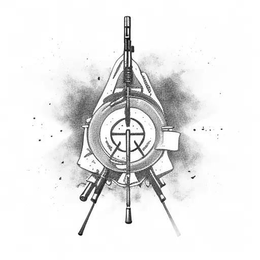 sniper rifle with tea as flag background tattoo design idea