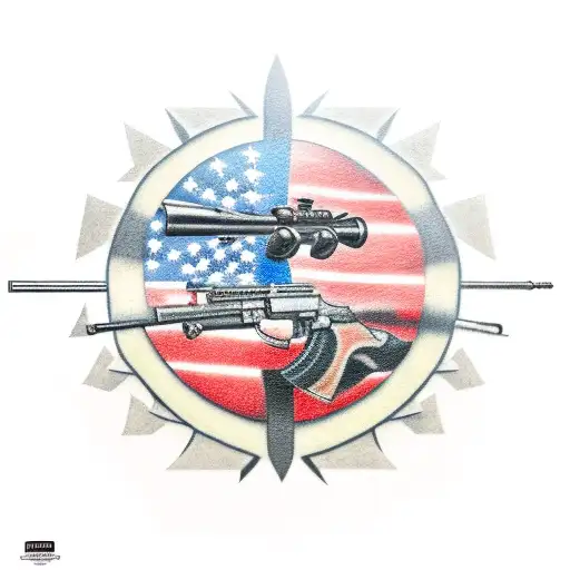 sniper rifle with a Texas flag background tattoo design idea