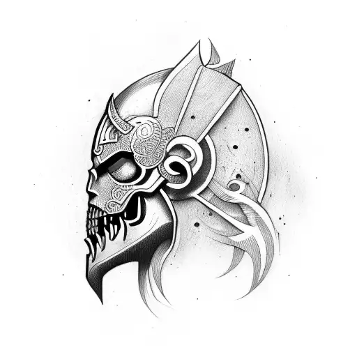 Ares head with arroq tattoo design idea