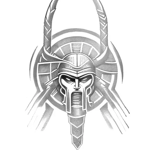 spartan head that stand on an arrow tattoo design idea