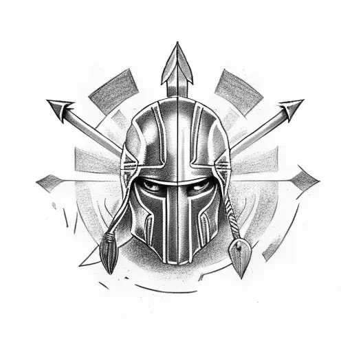 spartan head with arrow tattoo design idea