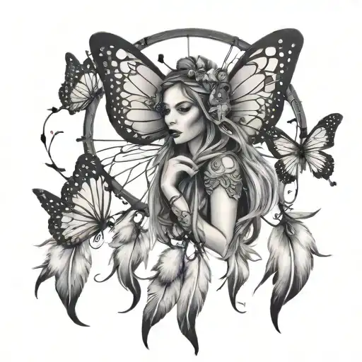 dreamcatcher butterflies fairy  tattoo design idea