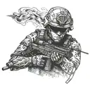 Marine soldier under fire tattoo design idea