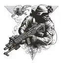 Marine soldier under fire tattoo design idea