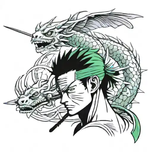 face Roronoa zoro with a dragon tattoo design idea