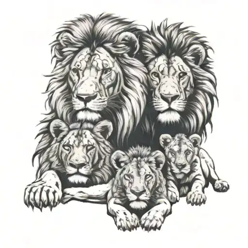 lion family posing for a picture tattoo design idea