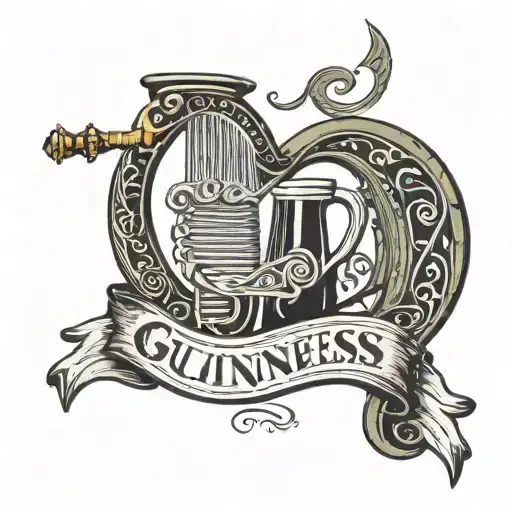 Guinness harp wi the golf club and one side and rolled up note as the other  tattoo design idea