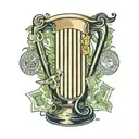 Guinness harp wi the golf club and one side and rolled up money note as the other and a cheeky line of cocaine in harp tattoo design idea