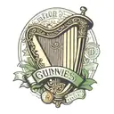 Guinness harp wi the golf club and one side and rolled up money note as the other and a cheeky line of cocaine in harp tattoo design idea