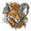 fox and lion split face tattoo design idea