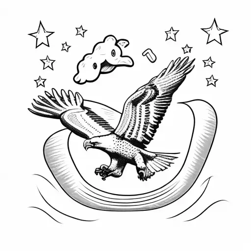 simple bald eagle with hot dog in talons tattoo design idea