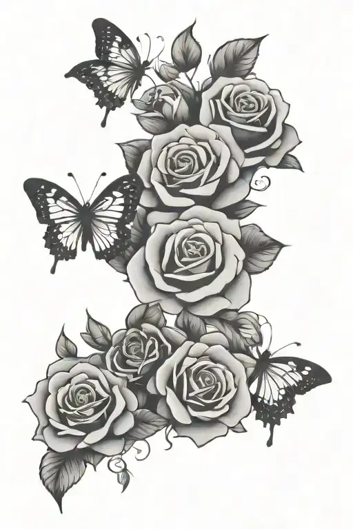 recovery roses butterflies crown tattoo design idea