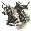 warrior riding a bull holding a bow and arrow design tattoo design idea