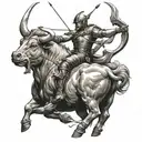 warrior riding a bull holding a bow and arrow design tattoo design idea