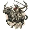 warrior riding a bull holding a bow and arrow design tattoo design idea