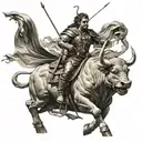 warrior riding a bull holding a bow and arrow design tattoo design idea