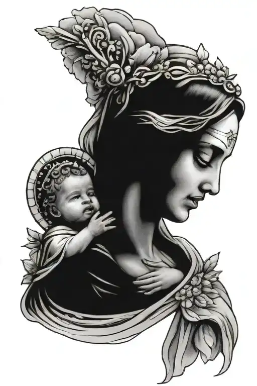 marry with baby jesus christ tattoo design idea