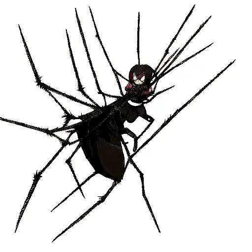 black spider pulling a web leaning on a cobweb tattoo design idea