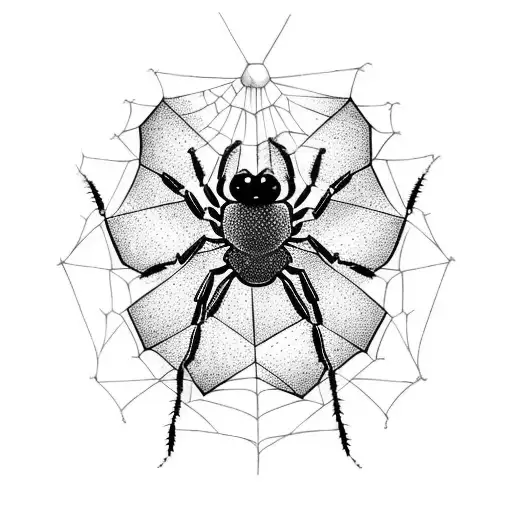 black spider pulling a web leaning on a cobweb tattoo design idea