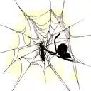 black spider pulling a web leaning on a cobweb tattoo design idea